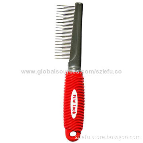 Classic pet comb for dog hair grooming, with rubber soft handle